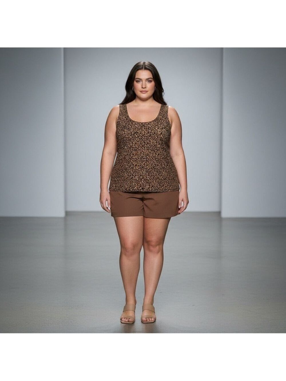 Level Up Active Women's Plus 2X Leopard Print Tank Top Brown/Black